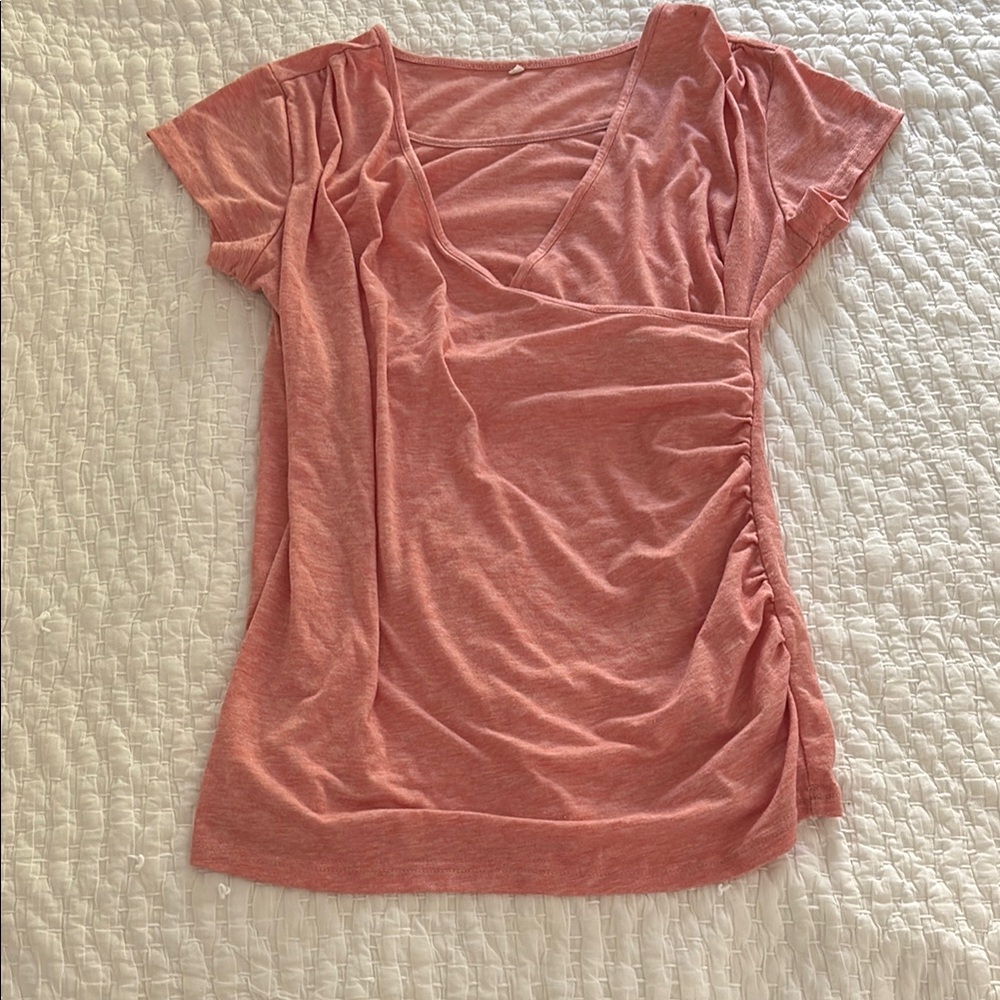 Women's maternity/nursing Pink V-Neck Ruched Top